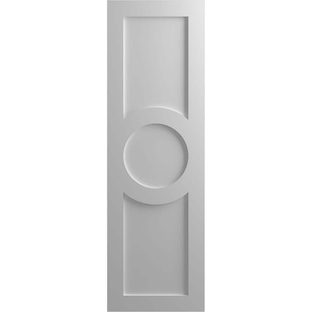Ekena Millwork 15 in. x 51 in. True Fit PVC Center Circle Arts & Crafts Fixed Mount Flat Panel Shutters, Primed (Per Pair)