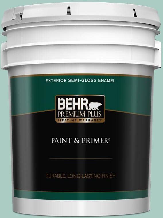 BEHR PREMIUM PLUS 5 gal. #M440-3 Baby Aqua Semi-Gloss Enamel Exterior Paint & Primer