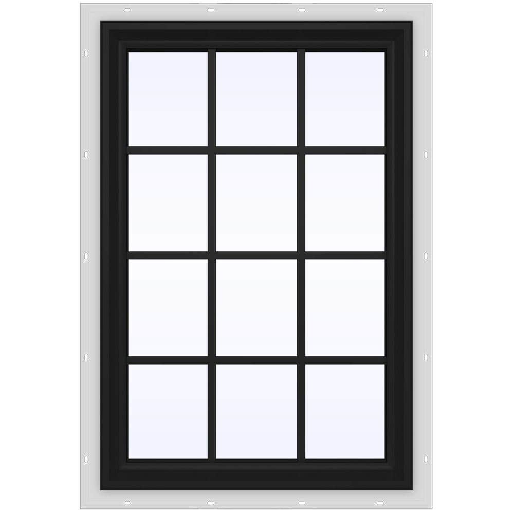 JELD-WEN 36 in. x 48 in. V-2500 Series Bronze Exterior/White Interior FiniShield Vinyl Fixed Picture Window, Colonial Grid/Grille