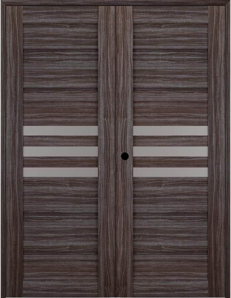 Belldinni Dome 56 in. x 84 in. Right Hand Active Frosted Glass 3-Lite Gray Oak Wood Composite Double Prehung Interior Door