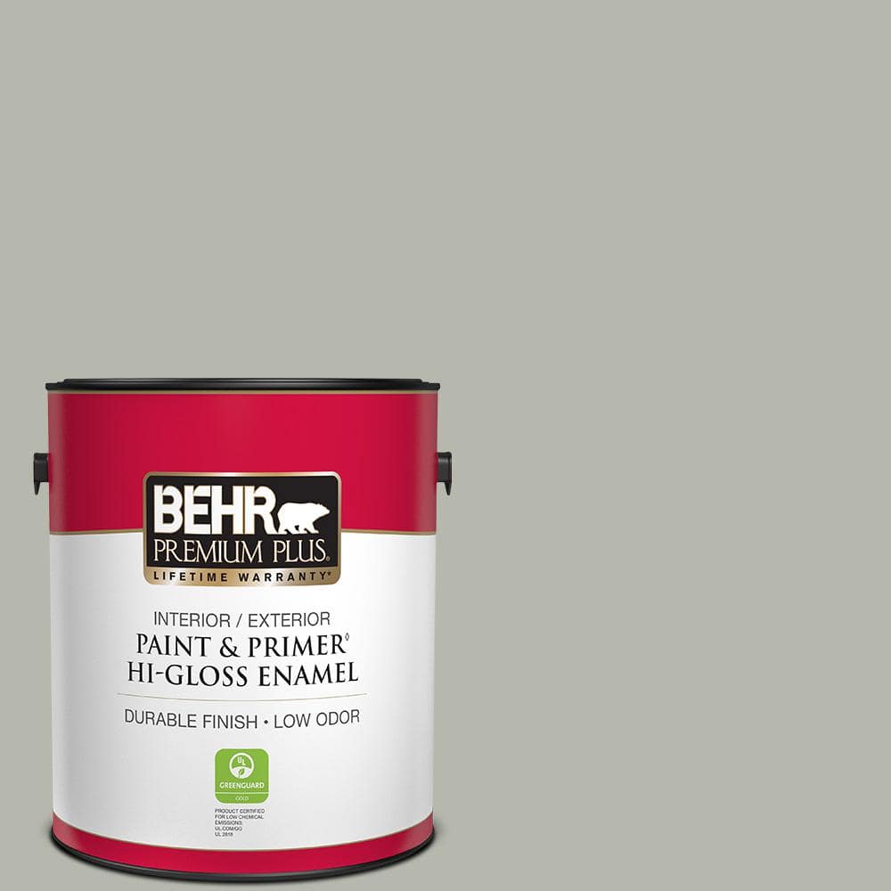 BEHR PREMIUM PLUS 1 gal. #ECC-27-2 Stone Mill Hi-Gloss Enamel Interior/Exterior Paint and Primer