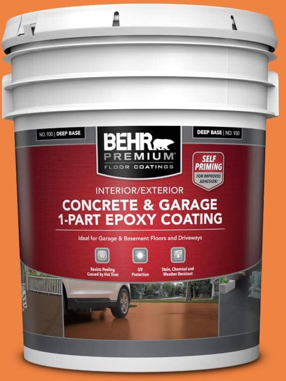 BEHR PREMIUM 5 gal. #P220-7 Construction Zone Self-Priming 1-Part Epoxy Satin Interior/Exterior Concrete and Garage Floor Paint