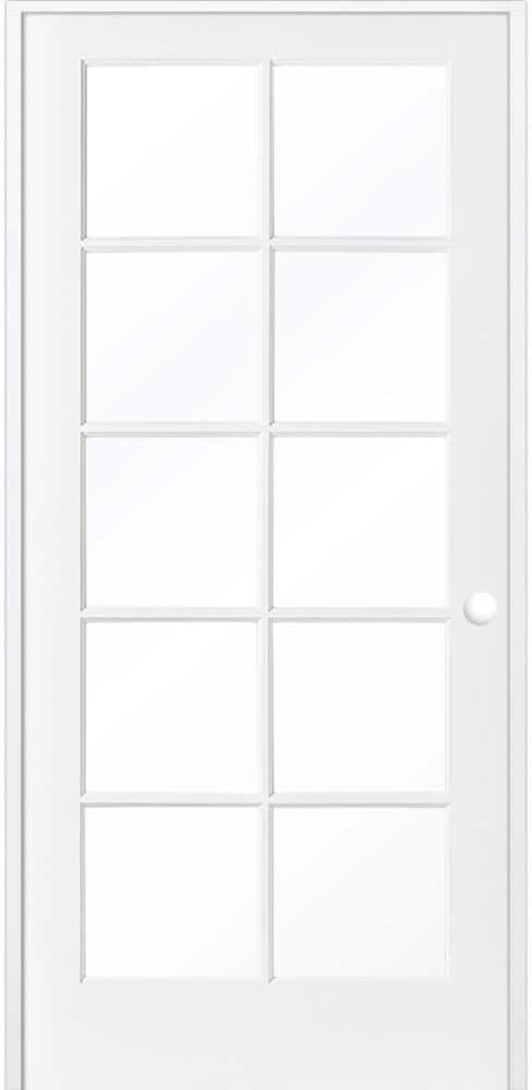 Krosswood Doors 36 in. x 80 in. Shaker MDF Primed Wood Low-E Glass Left-Hand 10-Lite Clear Composite Single Prehung Interior Door