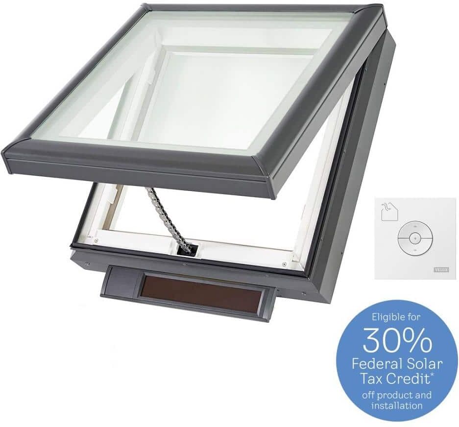 VELUX 22-1/2 in. x 22-1/2 in. Solar Powered Fresh Air Venting Curb-Mount Skylight with Impact Low-E3 Glass