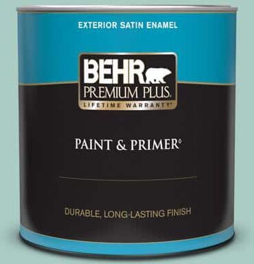 BEHR PREMIUM PLUS 1 qt. #M440-3 Baby Aqua Satin Enamel Exterior Paint & Primer