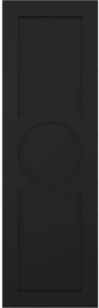 Ekena Millwork 18 in. x 54 in. True Fit PVC Center Circle Arts & Crafts Fixed Mount Flat Panel Shutters Pair in Black