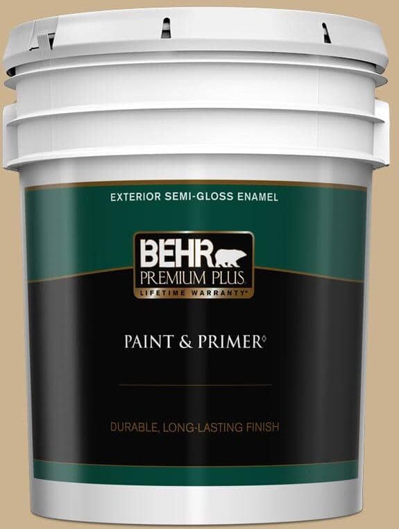 BEHR PREMIUM PLUS 5 gal. #PWL-84 Tropical Tan Semi-Gloss Enamel Exterior Paint & Primer