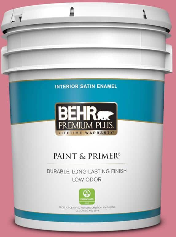 BEHR PREMIUM PLUS 5 gal. #P140-4 I Pink I Can Satin Enamel Low Odor Interior Paint & Primer