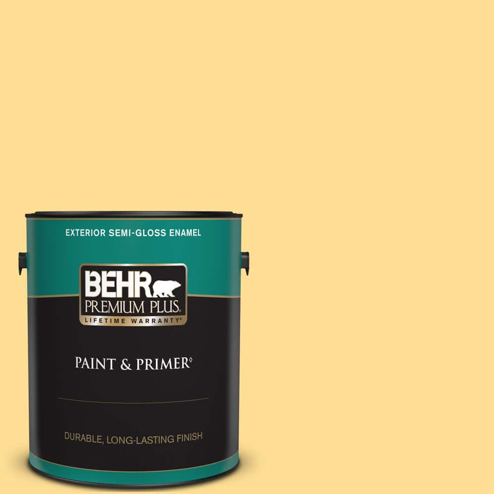 BEHR PREMIUM PLUS 1 gal. #350B-5 Straw Hat Semi-Gloss Enamel Exterior Paint & Primer