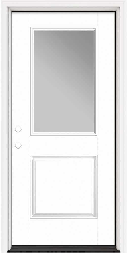 Masonite Performance Door System 36 in. x 80 in. 1/2 Lite Clear Right-Hand Inswing White Smooth Fiberglass Prehung Front Door