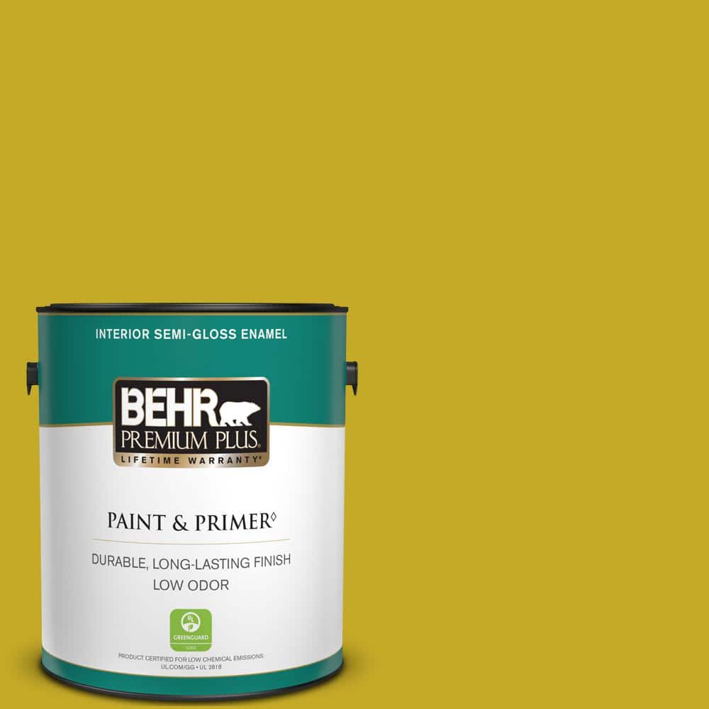 BEHR PREMIUM PLUS 1 gal. Home Decorators Collection #HDC-MD-03 Citronette Semi-Gloss Enamel Low Odor Interior Paint & Primer
