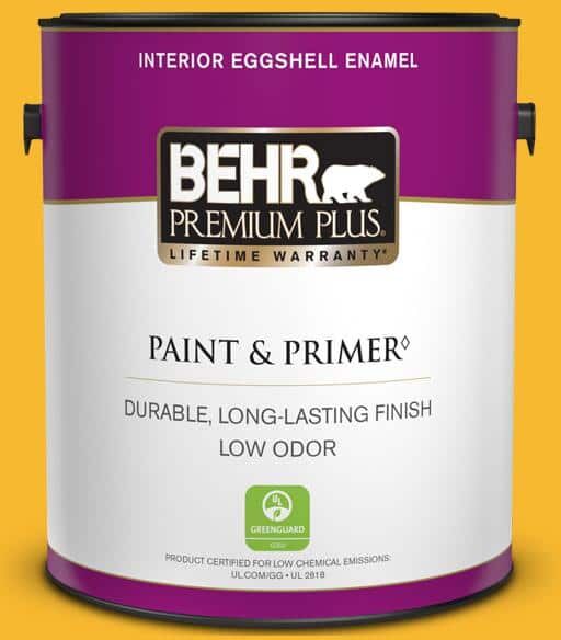 BEHR PREMIUM PLUS 1 gal. Home Decorators Collection #HDC-MD-02A Yellow Groove Eggshell Enamel Low Odor Interior Paint & Primer