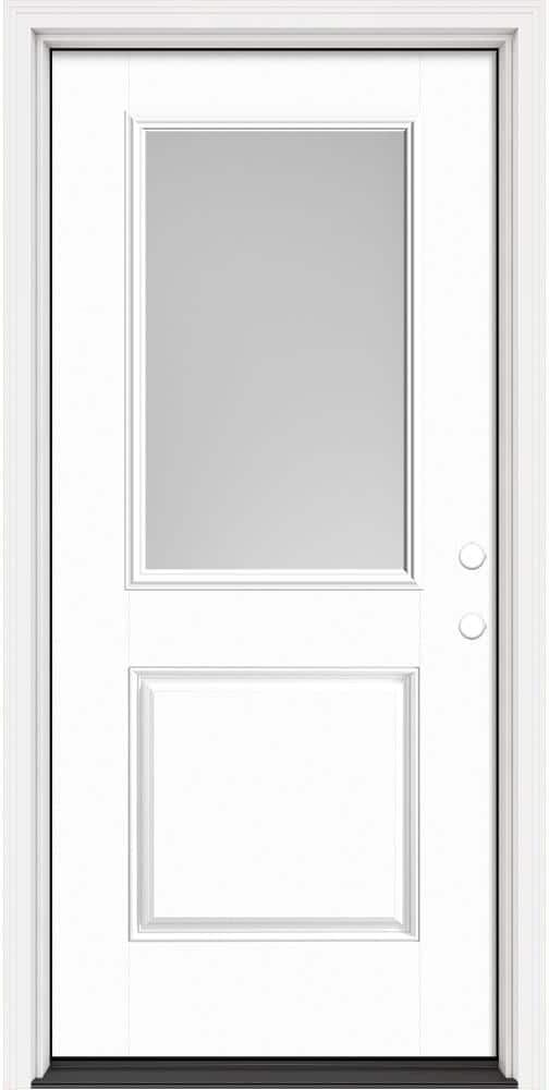 Masonite Performance Door System 36 in. x 80 in. 1/2 Lite Pearl Left-Hand Inswing White Smooth Fiberglass Prehung Front Door