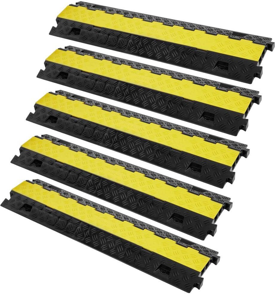 VEVOR 36.14 in. x 9.84 in. Cable Protector Ramp 2 Channel 22000lbs. Load Raceway Cord Cover TPR Speed Bump for Traffic(5-Pack)