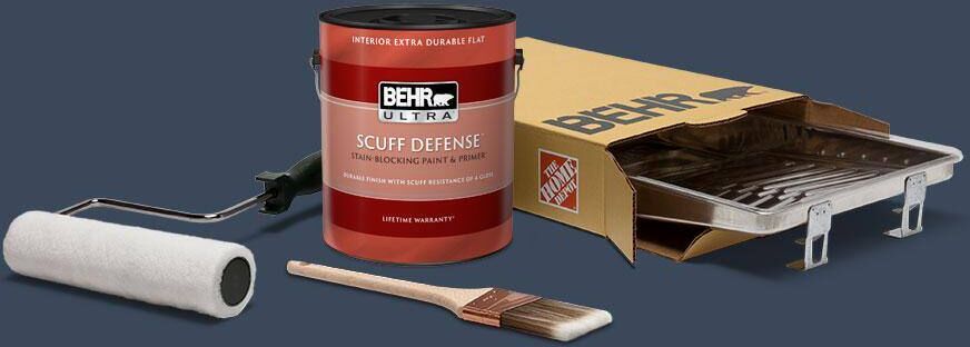 BEHR 1 gal. #M500-7 Very Navy Ultra Extra Durable Flat Interior Paint and 5-Piece Wooster Set All-in-One Project Kit