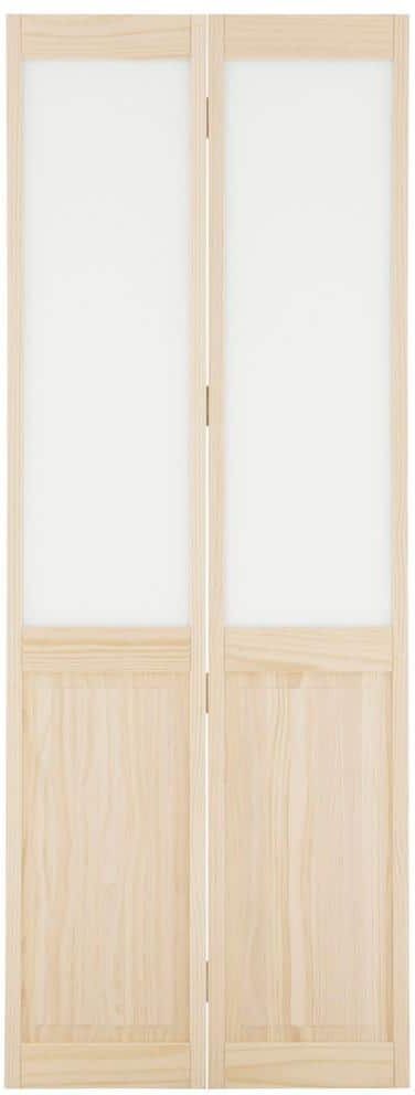 Pinecroft 30 in. x 80 in. Frosted Glass Over Raised Panel Frost 1/2-Lite Pine Wood Interior Bi-fold Door