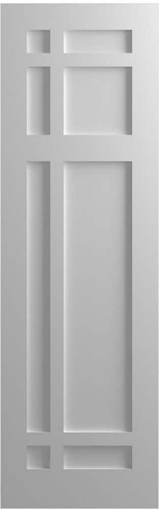 Ekena Millwork 12 in. x 53 in. Flat Panel True Fit PVC San Juan Capistrano Mission Style Fixed Mount Shutters Pair in Primed