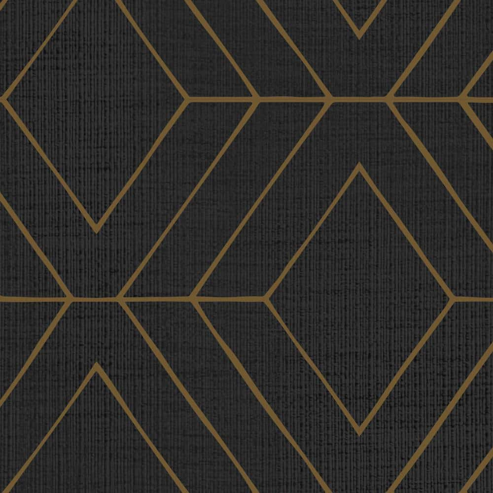 Diamond Geometric Art Deco Lines Ebony Peel and Stick Smooth Vinyl Wallpaper