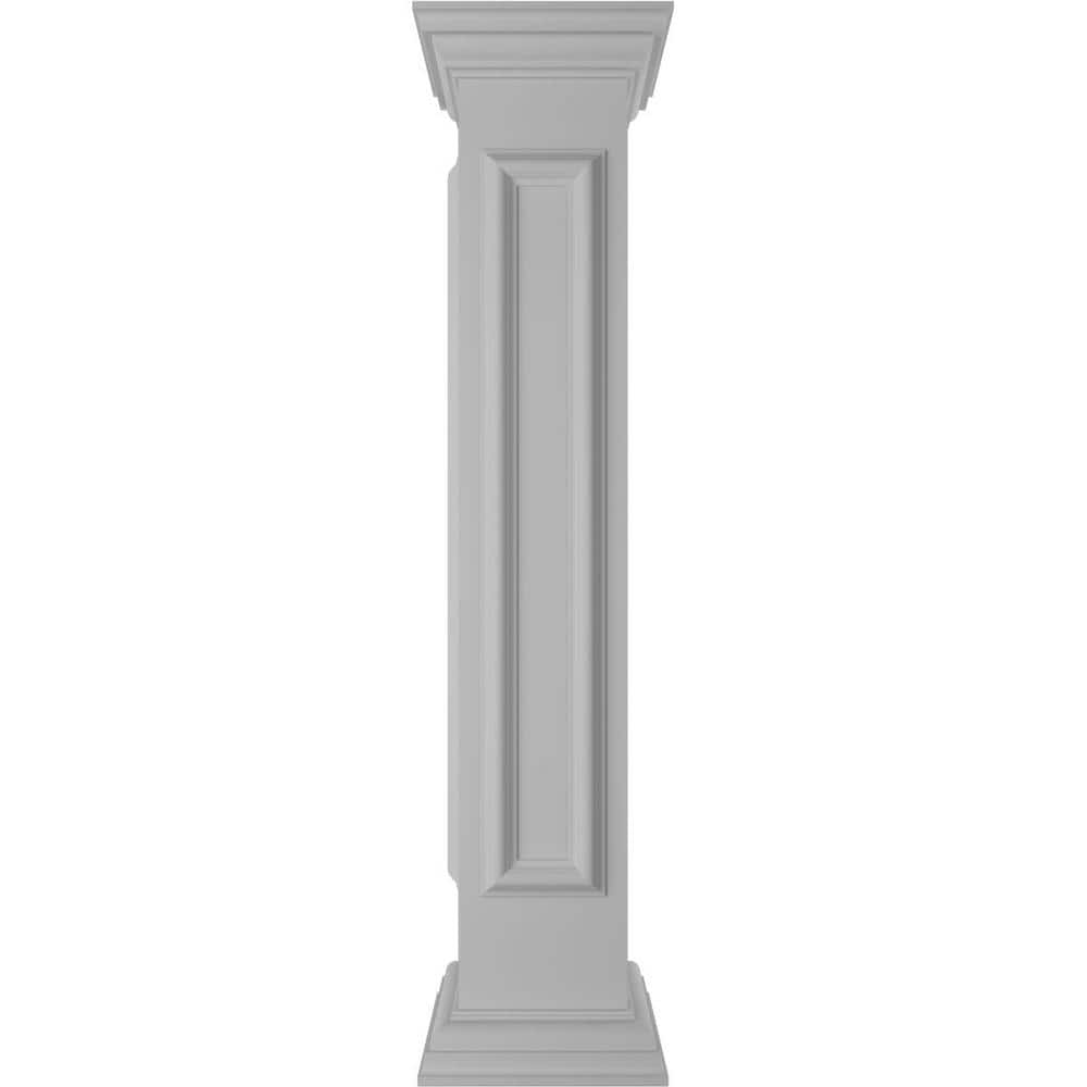Ekena Millwork Corner 48 in. x 8 in. White Box Newel Post with Panel, Flat Capital and Base Trim (Installation Kit Included)