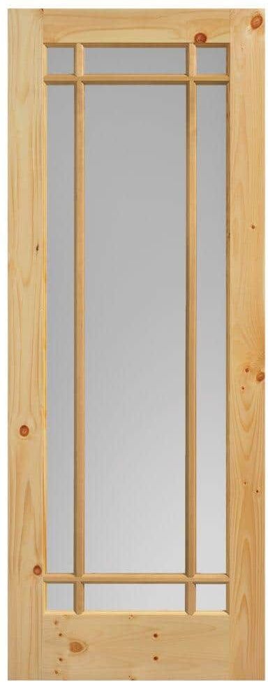 Masonite 30 in. x 84 in. Prairie Knotty Pine Veneer 9-Lite Solid Wood Interior Barn Door Slab