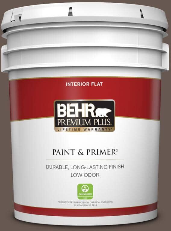 BEHR PREMIUM PLUS 5 gal. Home Decorators Collection #HDC-FL14-10 Pine Cone Brown Flat Low Odor Interior Paint & Primer