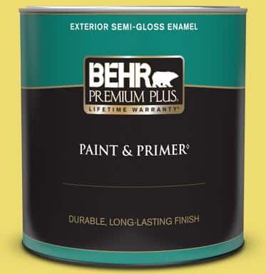 BEHR PREMIUM PLUS 1 qt. #T15-15 Plastic Lime Semi-Gloss Enamel Exterior Paint & Primer