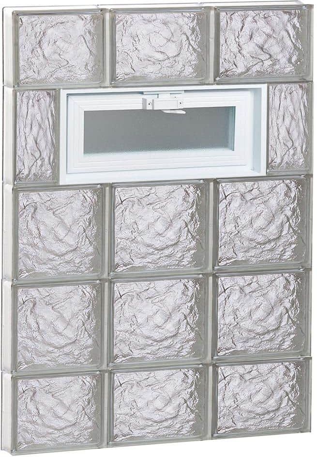 Clearly Secure 23.25 in. x 34.75 in. x 3.125 in. Frameless Ice Pattern Vented Glass Block Window