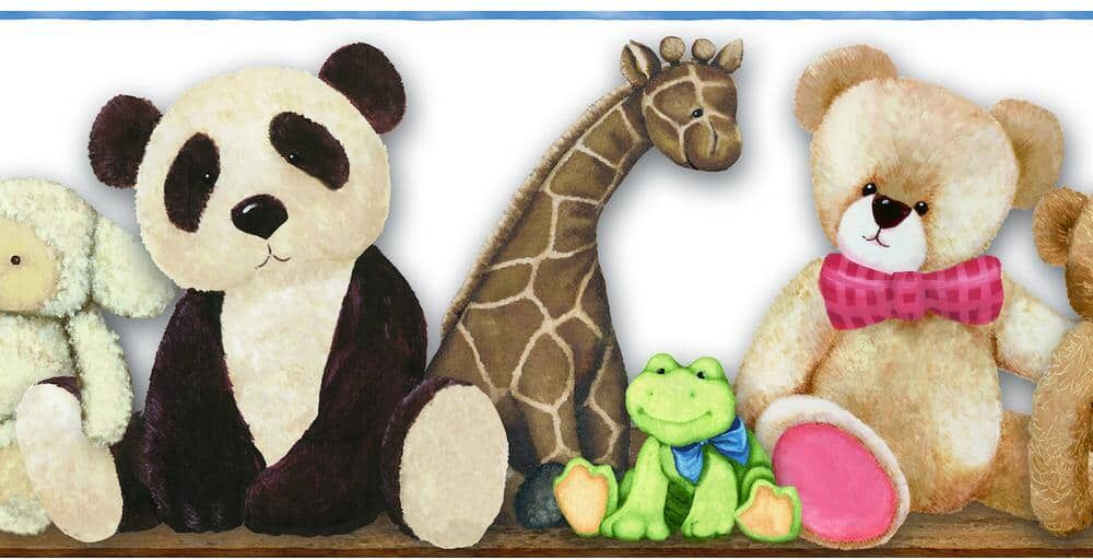 York Wallcoverings Beige, Brown, Blue, Pink Teddy Bear and Animals Prepasted Wallpaper Border