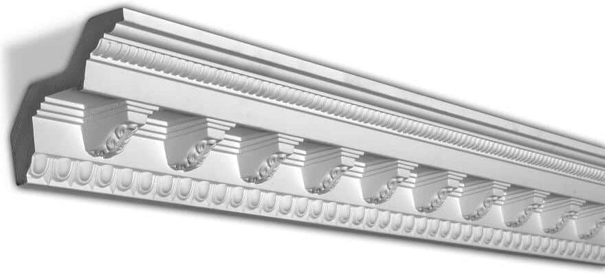 American Pro Decor 3-15/16 in. x 3-5/8 in. x 94-1/2 in. Egg and Dart with Acanthus Corbel Polyurethane Crown Moulding 15-1/2 LF (2-Pack)