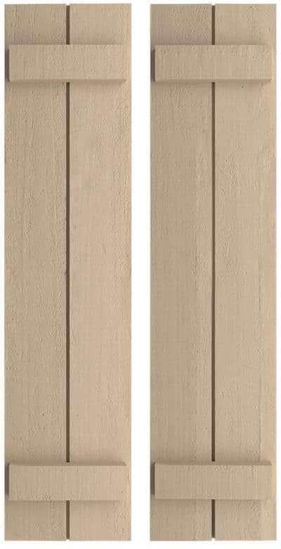 Ekena Millwork 11 in. x 52 in. Timberthane Polyurethane 2-Board Joined Board-n-Batten Rough Cedar Faux Wood Shutters Pair