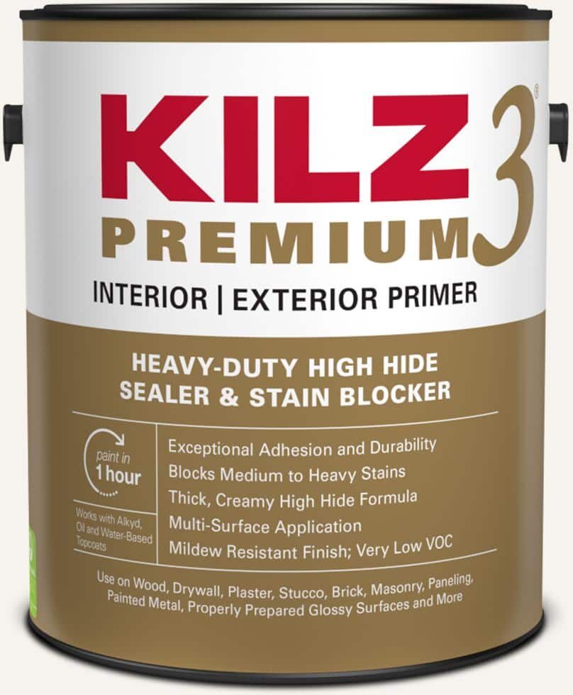 KILZ PREMIUM 1 Gal. White Interior/Exterior Primer, Heavy-Duty High Hide Sealer, and Stain Blocker