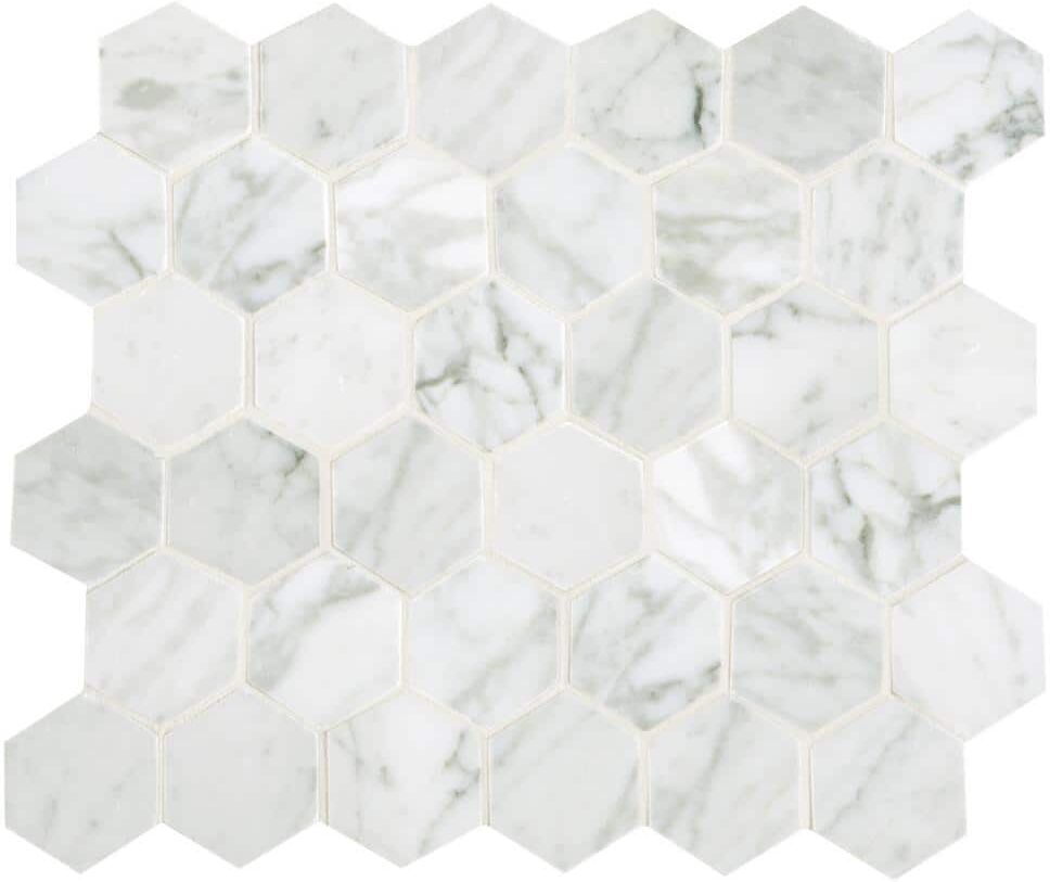 Daltile Premier Elegance Carrara White 12-1/2 in. x 13 in. Marble Hexagon Mosaic Tile (9.8 sq. ft./Case)