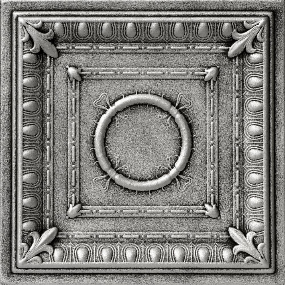 A La Maison Ceilings Romanesque Antique Silver 1.6 ft. x 1.6 ft. Decorative Foam Glue Up Ceiling Tile (21.6 sq. ft./Case)