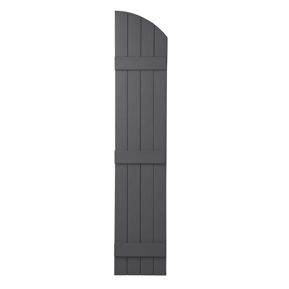 Ply Gem 15 in. x 77 in. Polypropylene Plastic Closed Arch Top Board and Batten Shutters Pair in Gray