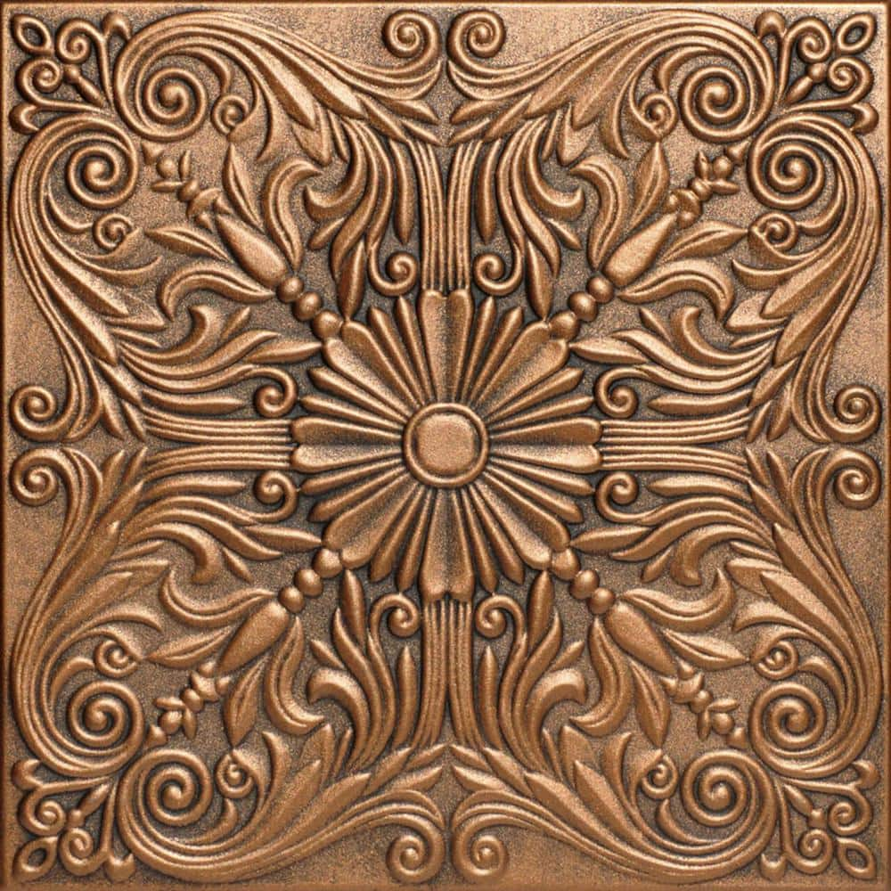 A La Maison Ceilings Spanish Silver Antique Bronze 1.6 ft. x 1.6 ft. Decorative Foam Glue Up Ceiling Tile (21.6 sq. ft./case)