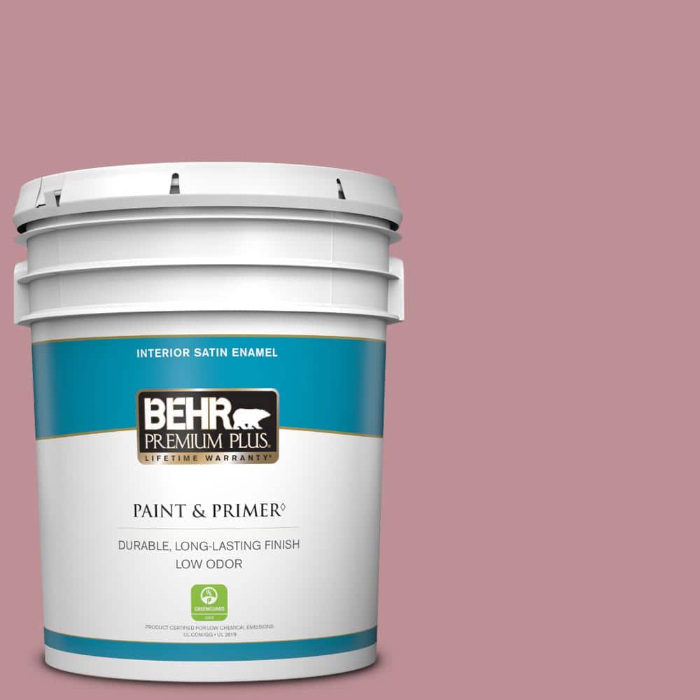 BEHR PREMIUM PLUS 5 gal. #S130-4 Cherry Juice Satin Enamel Low Odor Interior Paint & Primer