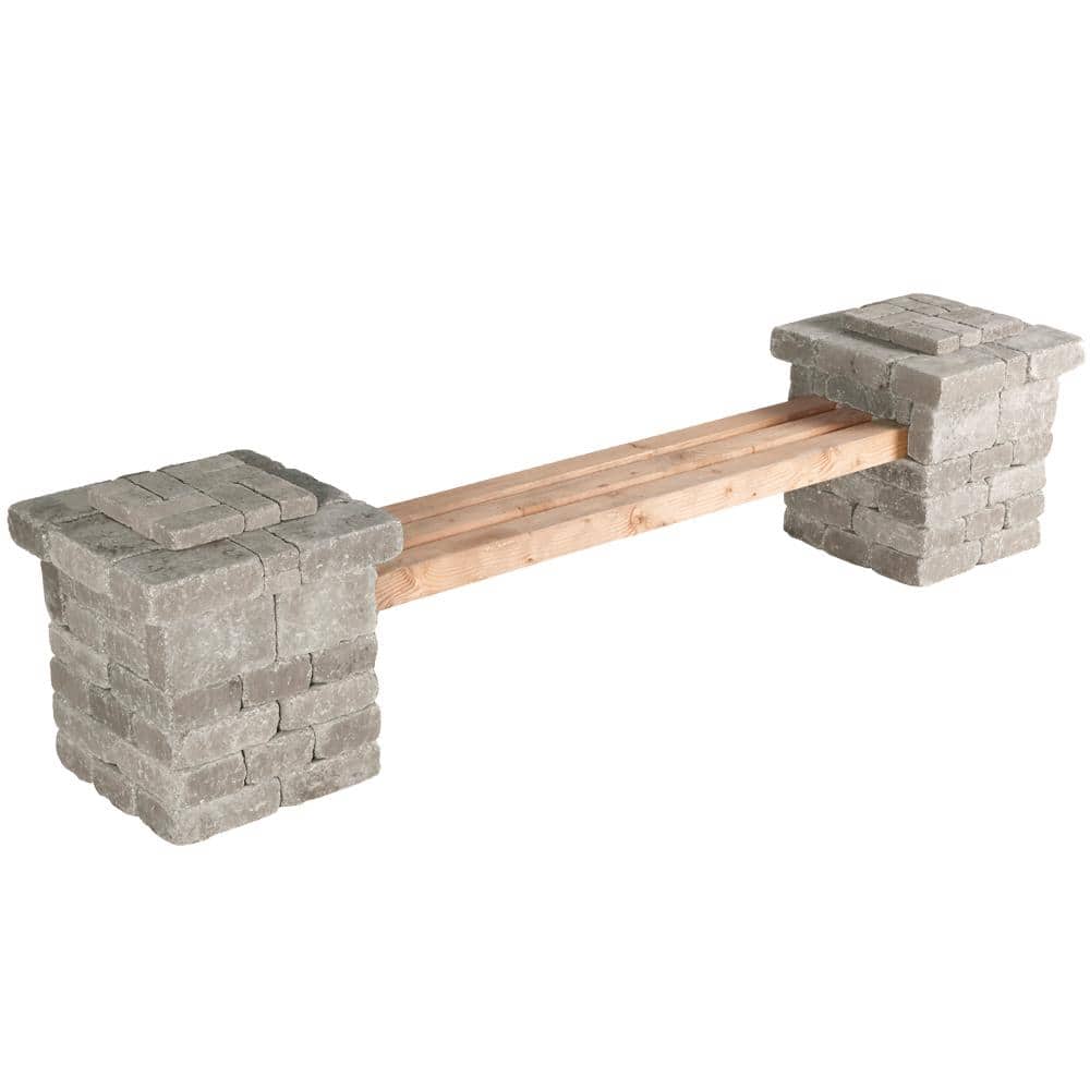 Pavestone Rumblestone RumbleStone 103.5 in. x 26 in. x 24.5 in. Concrete Garden Bench Kit in Greystone