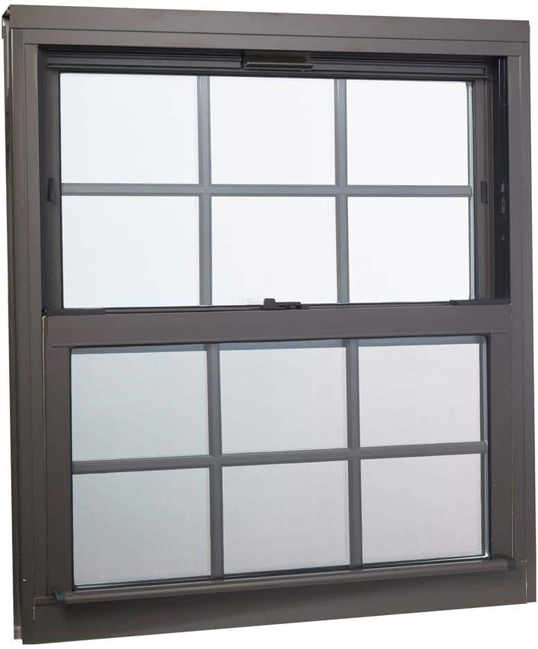 TAFCO WINDOWS 32 in. x 36 in. Double Hung Aluminum Window with Low-E Glass, Grids and Screen, Brown