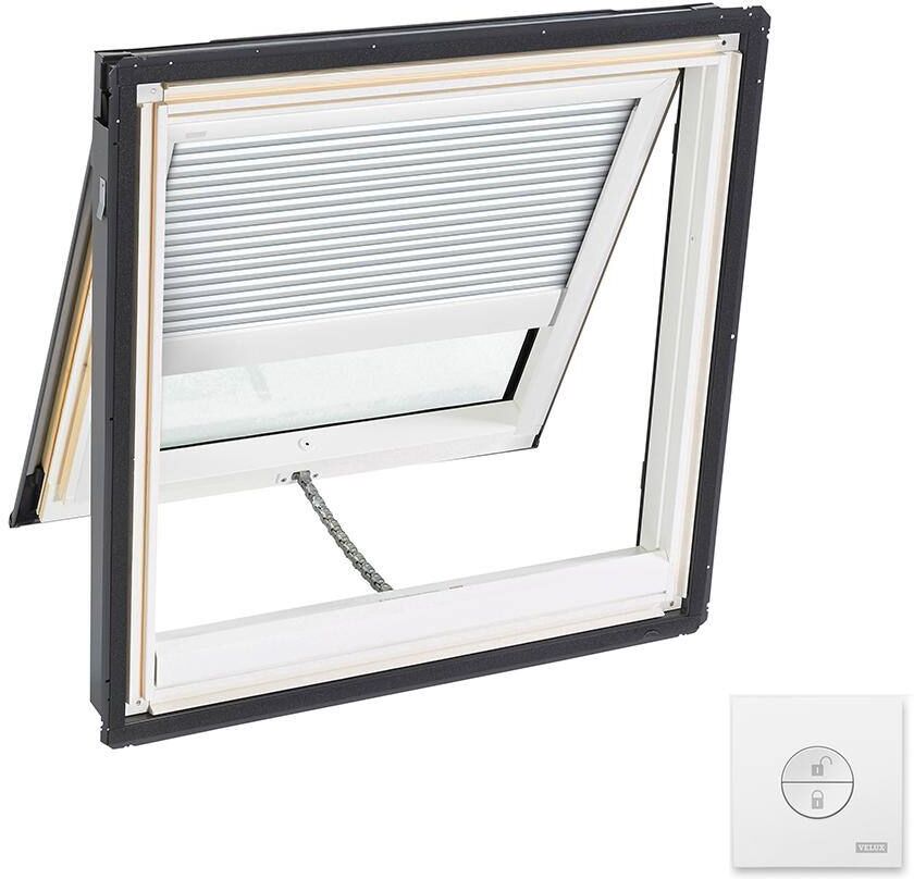 VELUX 21 in. x 26-7/8 in. Solar Powered Venting Deck Mount Skylight with Laminated Low-E3 Glass and White Room Darkening Blind