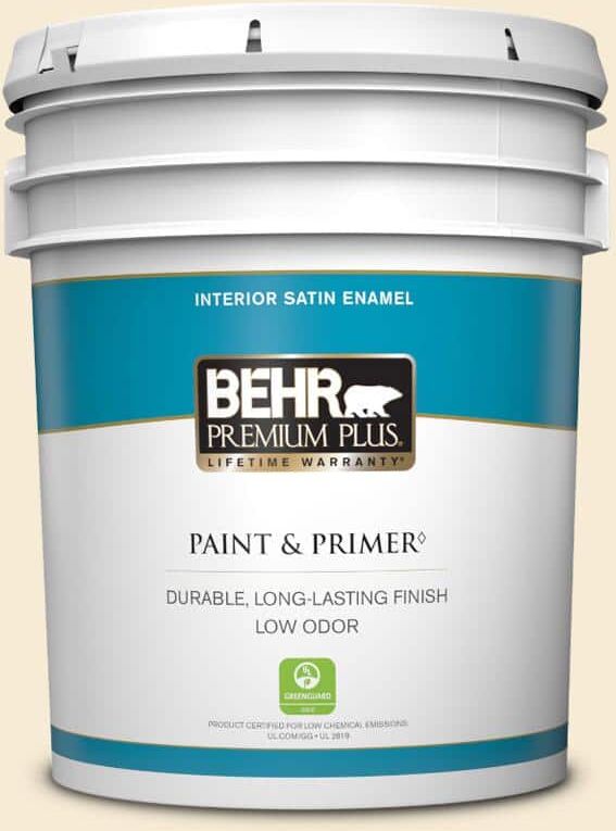 BEHR PREMIUM PLUS 5 gal. Home Decorators Collection #HDC-CT-02 Garden Rose White Satin Enamel Low Odor Interior Paint & Primer