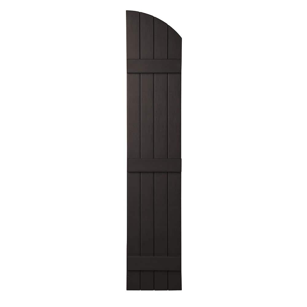Ply Gem 15 in. x 85 in. Polypropylene Plastic Closed Arch Top Board and Batten Shutters Pair in Brown