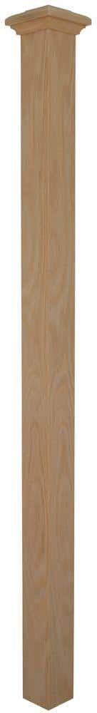 EVERMARK Stair Parts 4077 64 in. x 3-1/2 in. Unfinished Red Oak Starting or Landing Solid Core Box Newel Post for Stair Remodel