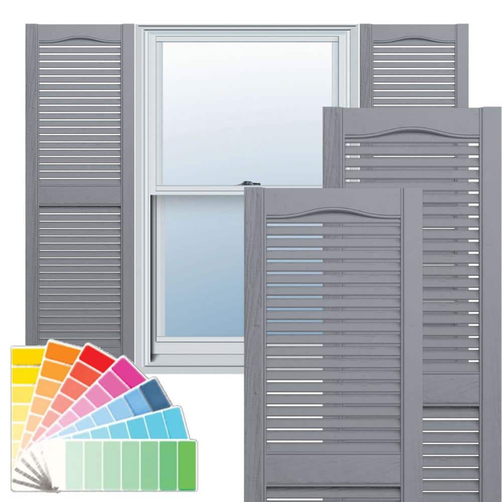 Ekena Millwork 12 in. x 53 in. Lifetime Vinyl Custom Cathedral Top Center Mullion Open Louvered Shutters Pair Paintable