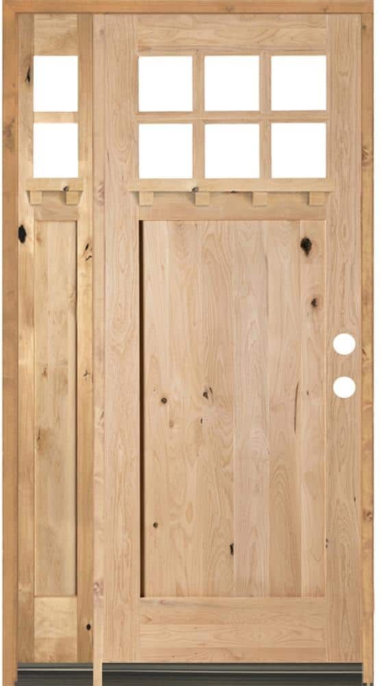 Krosswood Doors 50 in. x 96 in. Craftsman Knotty Alder 6-Lite with DS Unfinished Left-Hand Inswing Prehung Front Door with Left Sidelite