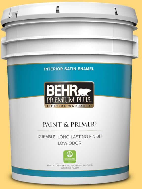 BEHR PREMIUM PLUS 5 gal. Home Decorators Collection #HDC-SM16-05 Deviled Egg Satin Enamel Low Odor Interior Paint & Primer