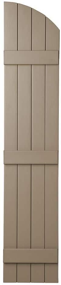 Ply Gem 15 in. x 71 in. Polypropylene Plastic Arch Top Closed Board and Batten Shutters Pair in Pebblestone Clay