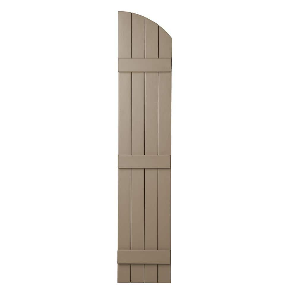 Ply Gem 15 in. x 73 in. Polypropylene Plastic Arch Top Closed Board and Batten Shutters Pair in Pebblestone Clay