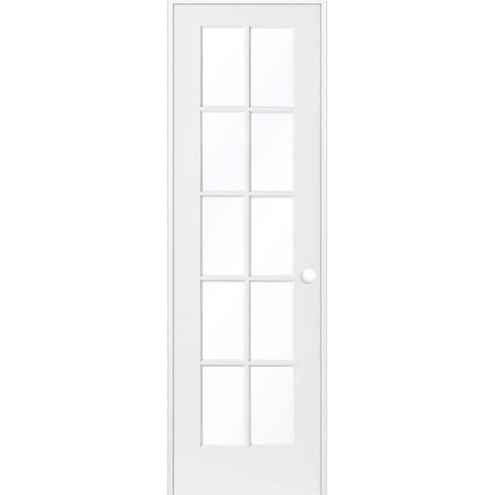 Krosswood Doors 28 in. x 80 in. Shaker MDF Primed Wood Low-E Glass Left-Hand 10-Lite Clear Composite Single Prehung Interior Door