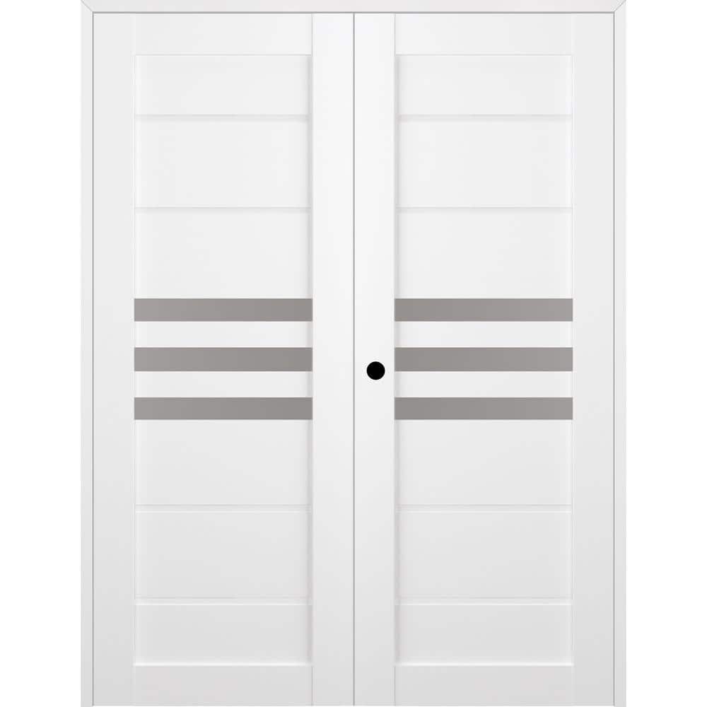 Belldinni Dome 36 in. x 84 in. Right Hand Active Frosted Glass 3-Lite Bianco Noble Wood Composite Double Prehung Interior Door