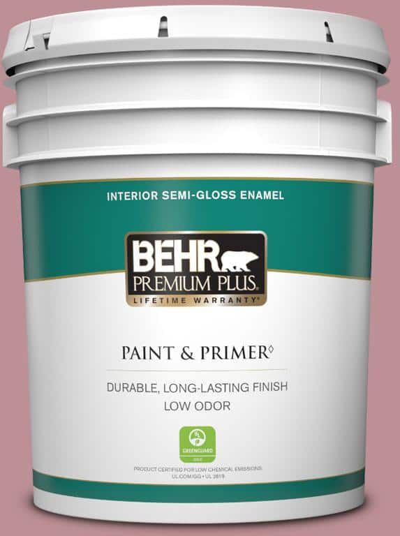 BEHR PREMIUM PLUS 5 gal. #S130-4 Cherry Juice Semi-Gloss Enamel Low Odor Interior Paint & Primer